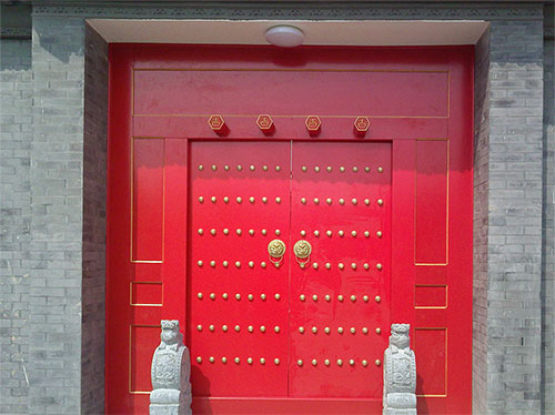 兴安中国传统四合院系列朱红色中式木制大门木作